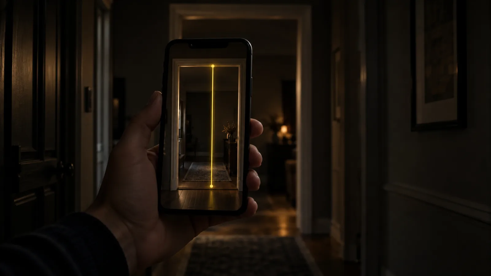 A person holding a phone up to a doorway to measure its height