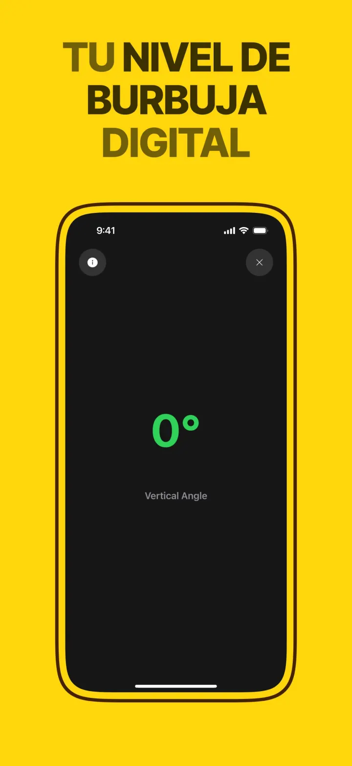 La herramienta Nivel marcando 0 grados en verde, modo Ángulo vertical